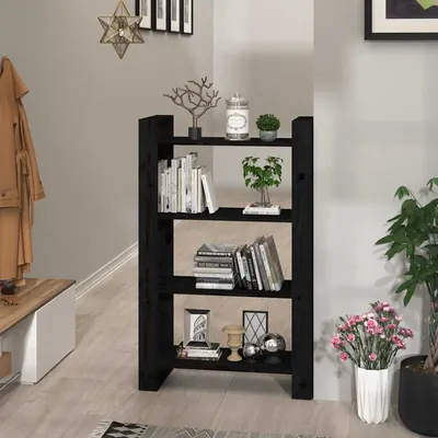 vidaXL Bibliotecă/Separator cameră negru 80x35x125 cm lemn masiv pin
