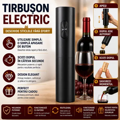 Tirbuson electric pentru sticle de vin