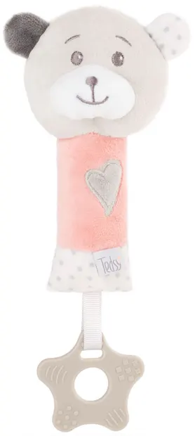 Jucărie de bebeluș cu inel de dentiție Tedsy - Ursulet, 16 cm, roz