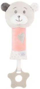 Jucărie de bebeluș cu inel de dentiție Tedsy - Ursulet, 16 cm, roz