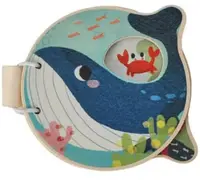 Carte cu animale din lemn Smart Baby - Balenă, 3 luni+