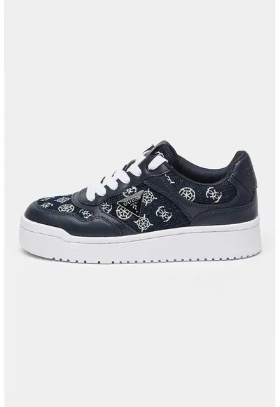 Pantofi sport de piele ecologica si material textil - Alb/Bleumarin