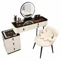Set ISABELLA &amp; ROSALIE &ndash; măsuță de machiaj cu oglindă LED și scaun confortabil 80x40x120