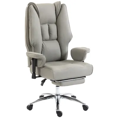 HOMCOM Scaun de birou ergonomic rabatabil cu suport picioare, spătar înalt, înălțime reglabilă, gri deschis | Aosom Romania