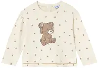 Tricou cu mânecă lungă Mayoral - Cu ursuleț în pătrățele, crem, 12 luni