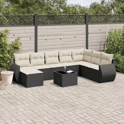 Gossi set mobilier de gradina cu perne, 9 piese, negru, poliratan