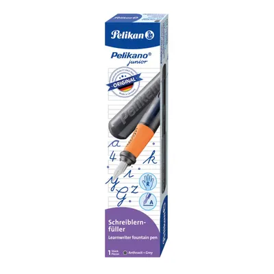 Stilou Pelikano Junior, penita A, grip ergonomic, pentru dreptaci, culoare antracit, in cutie carton, Pelikan