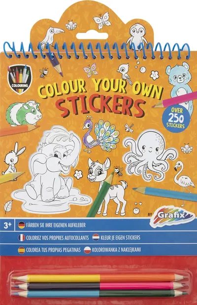 Carte de colorat autocolant Grafix Colouring -Cu 3 creioane, portocaliu