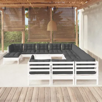 vidaXL Set mobilier de grădină cu perne, 13 piese, alb, lemn de pin