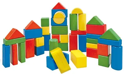 Set de construit din lemn Woody in cutie cu sortator - Colorat, 50 piese