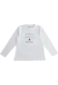 Bluza Fete iDO din Bumbac Elastic cu Imprimeu Text Always Positive