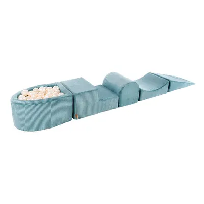Teren de joacă din spumă turcoaz 5 buc. din catifea reiată înălțime 30 cm 250x45 cm Montessori – Meowbaby