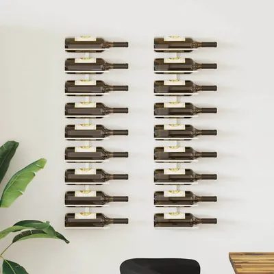 vidaXL Suport sticle de vin, de perete, 9 sticle, 2 buc., alb, fier