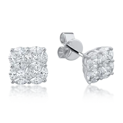 Cercei din aur alb cu diamante princess si marquise de 1.18ct