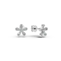 Cercei flori din aur alb cu diamante baguette si rotunde de 0.35ct