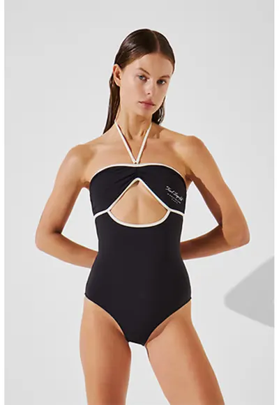 Costum de baie intreg cu logo - Alb/Negru