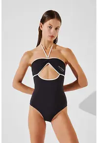 Costum de baie intreg cu logo - Alb/Negru