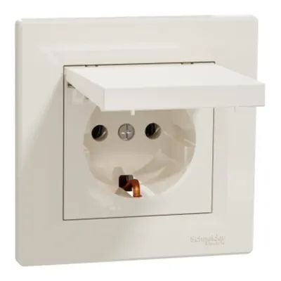 Asfora, Priza simpla cu capac, 2P+E, 16A, crem