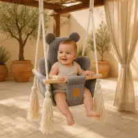 Leagan pentru copii si bebelusi MeowBaby catifea reiata, perna ursulet Aesthetic Grey