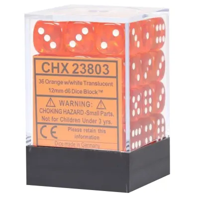 Set 36 Zaruri Chessex Translucent 12mm d6 - Portocaliu/Alb