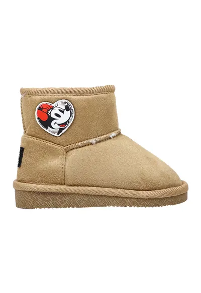 Ghete fara inchidere cu Minnie Mouse - Alb/Maro camel