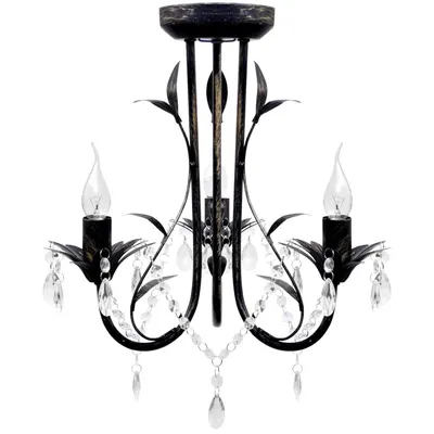Candelabru metal negru stil Art Nouveau, mărgele cristal, 3xbecuri E14