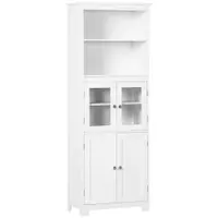 HOMCOM Dulap Camara Bucătărie, 2 Rafturi Deschise, 2 Dulapuri cu Uși, MDF și Sticlă Securizată, 60x30x162 cm, Alb | Aosom Romania