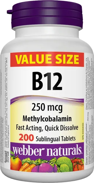 Vitamin B12, 250 mcg, 200 tablete, Webber Naturals
