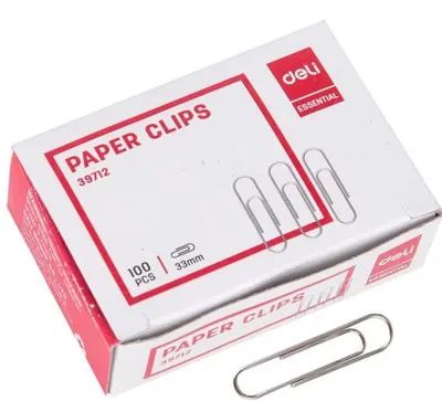Agrafe de hârtie Deli Essential - E39712, 33 mm, nichelat, 100 buc