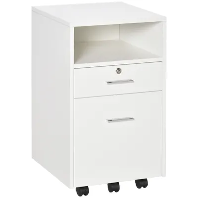 Vinsetto Dulap cu Sertare Blocabile, 2 Chei Incluse, cu 5 roti cu rotatie la 360°, Spațiu Optimizat, Alb | Aosom Romania