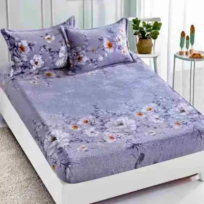 Cearsaf CoCoLiNo, JoJo Home, cu Elastic, 180x200x25cm, 2 fete de perne, 50x70cm, Gri, flori