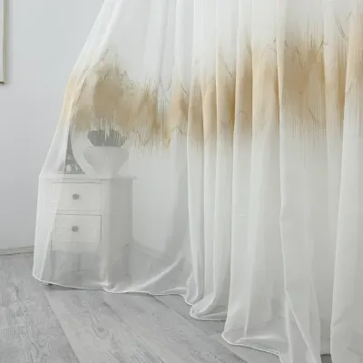 Perdea Harmony din Voal Brodat, Alb - Maro, 140cm latime x 260cm inaltime, cu rejansa pt bara
