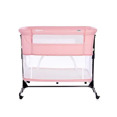 Patut Co-Sleeper Lorelli Milano Pink pliabil, cu roti blocabile, 2 picioare telescopice, laterala cu fermoar, inaltime reglabila, pozitie anti-reflux