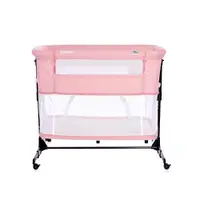 Patut Co-Sleeper Lorelli Milano Pink pliabil, cu roti blocabile, 2 picioare telescopice, laterala cu fermoar, inaltime reglabila, pozitie anti-reflux