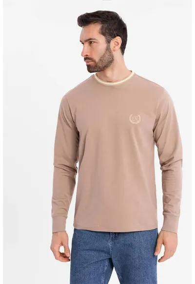 Bluza de bumbac cu logo - Maro camel