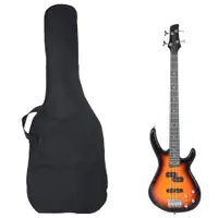 vidaXL Chitara bass electrică începători, cu husă, maro/negru, 4/4 46"