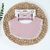 Set Bavetica cu Fundita pentru Copii din Bumbac - Roz Pudra
