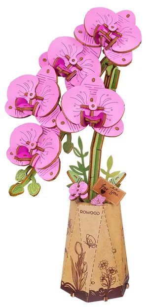 Puzzle 3D din lemn Robo Time din 132 piese - Orhideea Cyclamen