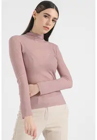 Bluza de lana cu guler inalt - Roz prafuit