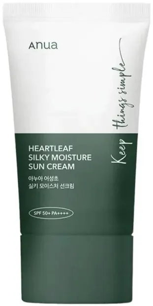 Anua Heartleaf Cremă de protecție solară Silky Moisture, SPF50+, 50 ml