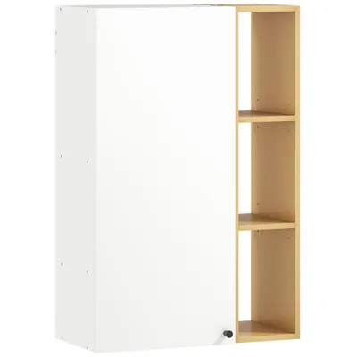 HOMCOM Dulap de Baie Suspendat cu Uși Soft Close, Dulap de Baie Suspendat cu Rafturi Reglabile și 3 Rafturi Deschise, 59.5x30x90 cm, Alb și Culoare Lemn | Aosom Romania