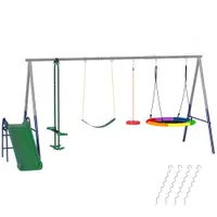 AIYAPLAY Cadru de leagăn 5 in 1 cu tobogan reglabil pe înălțime Cadru cu leagăn tip cuib 382x196 x203 cm Multicolor | Aosom Romania