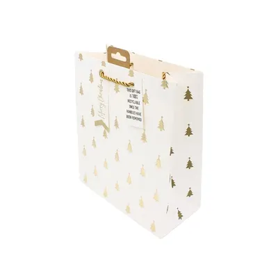 Pungă de cadou, din hârtie, colecția Clairefontaine de la Eurowrap, 25x21,5 cm, burduf de 10 cm, Brazi emboss