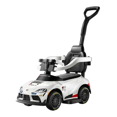 Masinuta electrica cu maner pentru copii, 3 in 1, Toyota GR Supra GT4, pentru copii 1-3 ani, 30W, 6V, alba