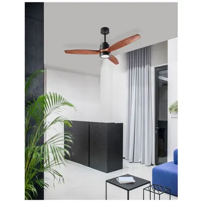 Lustra cu ventilator SABAL Body: Otel Mat Negru and Sticla, Blades: Brown Lemn DC Motor Max.40 W, 5 Speed Control, Bulb: LED 12 W 800Lm 3000K IP20