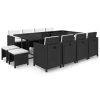 Gossi set mobilier de exterior cu perne, 13 piese, negru, poliratan