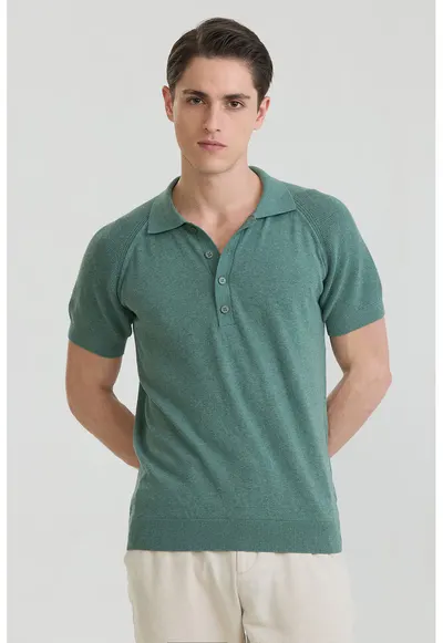 Tricou polo cu maneci raglan - Verde persan