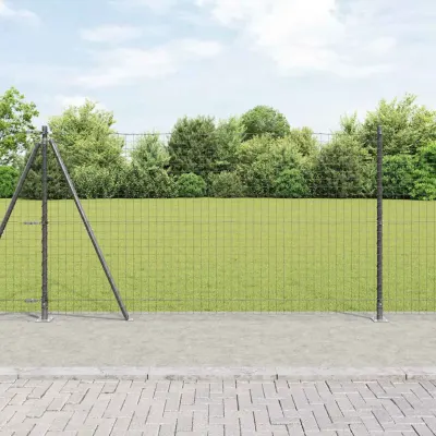 vidaXL Gard Euro cu Bază din Beton 25 x 1,2 m Oțel cu strat de PVC Gri