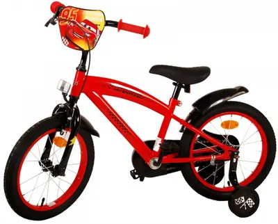 Bicicleta pentru copii EL Disney Cars 16 inch CB, frana de mana pe roata fata, scaun si ghidon reglabil, roti gonflabile, stopuri reflectorizante, roti ajutatoare demontabile