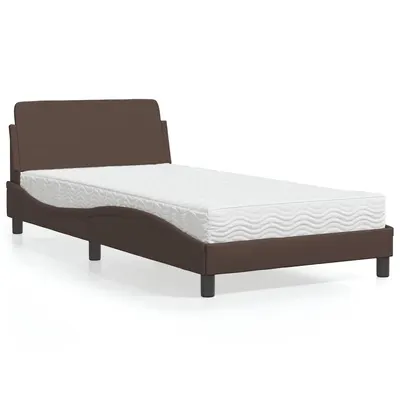 vidaXL Pat cu saltea, Dover, maro, 100x200 cm, piele ecologică